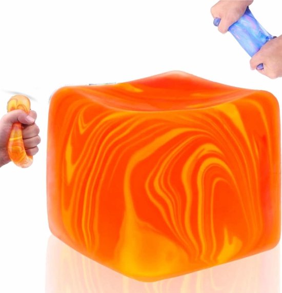 Foto: 3x3 cm fidget toys squishy stressballen stressballen voor kinderen en volwassenen squishies voor stressverlichting ijssquishy kubussen suikerspierspeelgoed sensorisch speelgoed voor kinderen met autisme oranje
