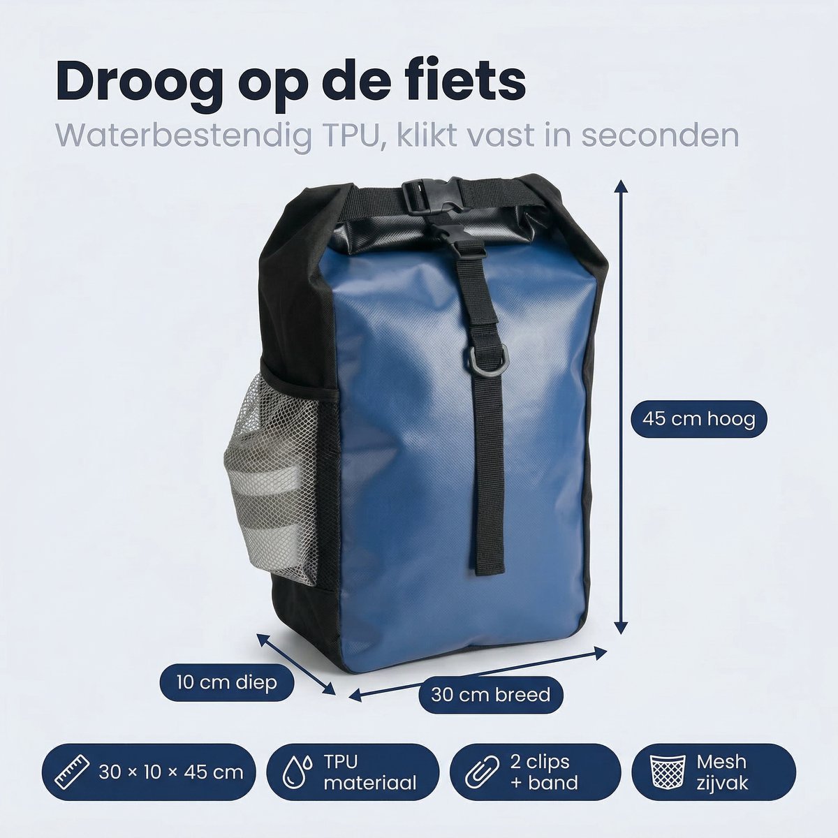 Cheqo® Fietstas - Enkele Fietstas - Fietstas Achter - Fietstas Achterop - Fietstas Bagagedrager - Fietstas Blauw - Waterdichte Fietstas - Fietstas met Clips - Fietstas met Klittenband - Fietstas met Mesh Vak — cadeau in Sport & Outdoor - foto 7