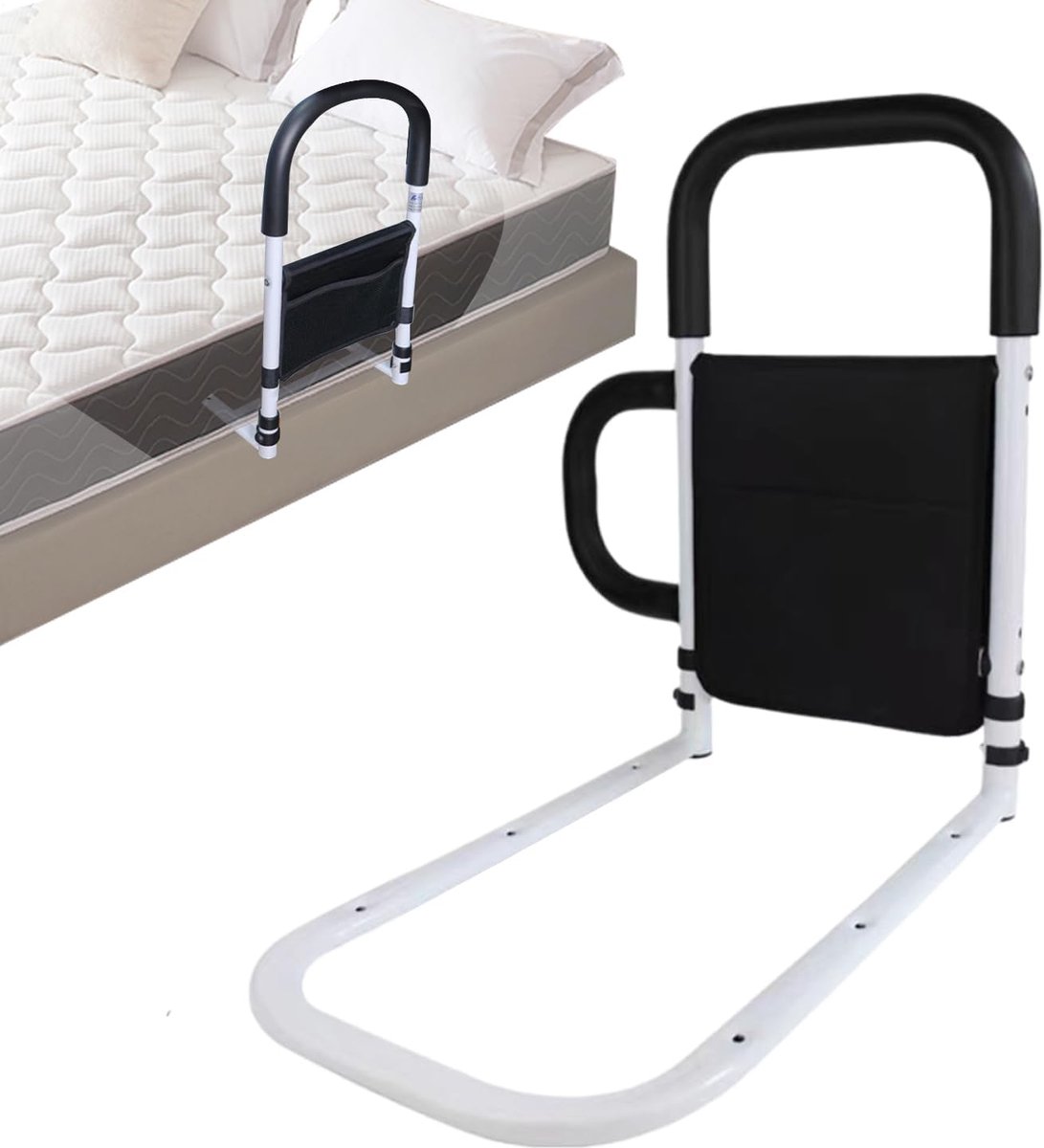 Bedsteunen Ouderenzorg - Steunbeugels Bed - Veilig Opstaan - Met Handige Opbergvak - 50x31.5cm - Versterkt Handvat