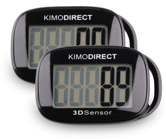 KIMO DIRECT Stappenteller met Clip en Draagkoord - Stappen Tellen - Activity Tracker - 3D Sensor - Groot Scherm - Zwart - 2 Stuks