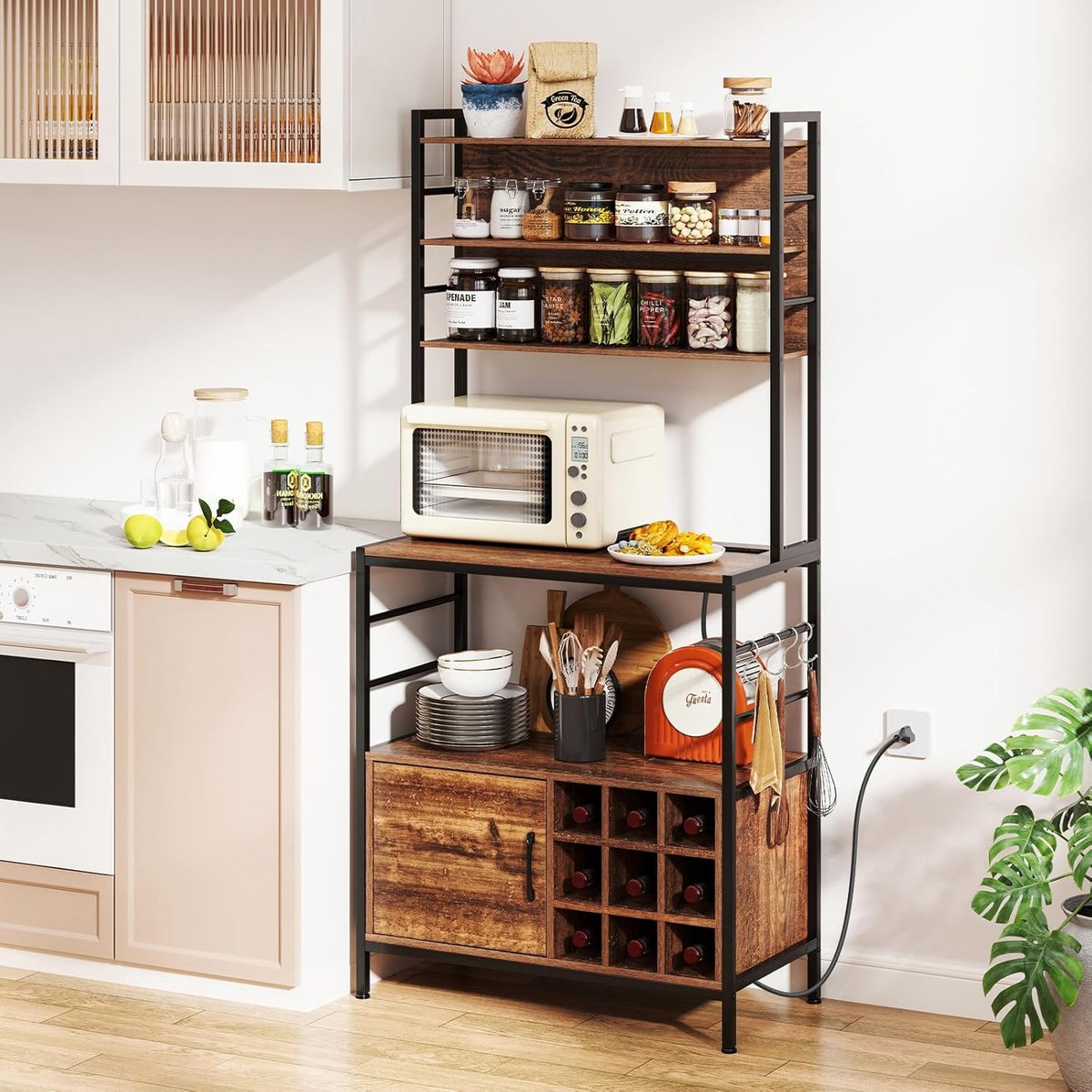 Keukenrek met stopcontact - Magnetronrek opberger - Keuken organiseren - Geïntegreerd laadstation - 80 x 40 x 170 cm