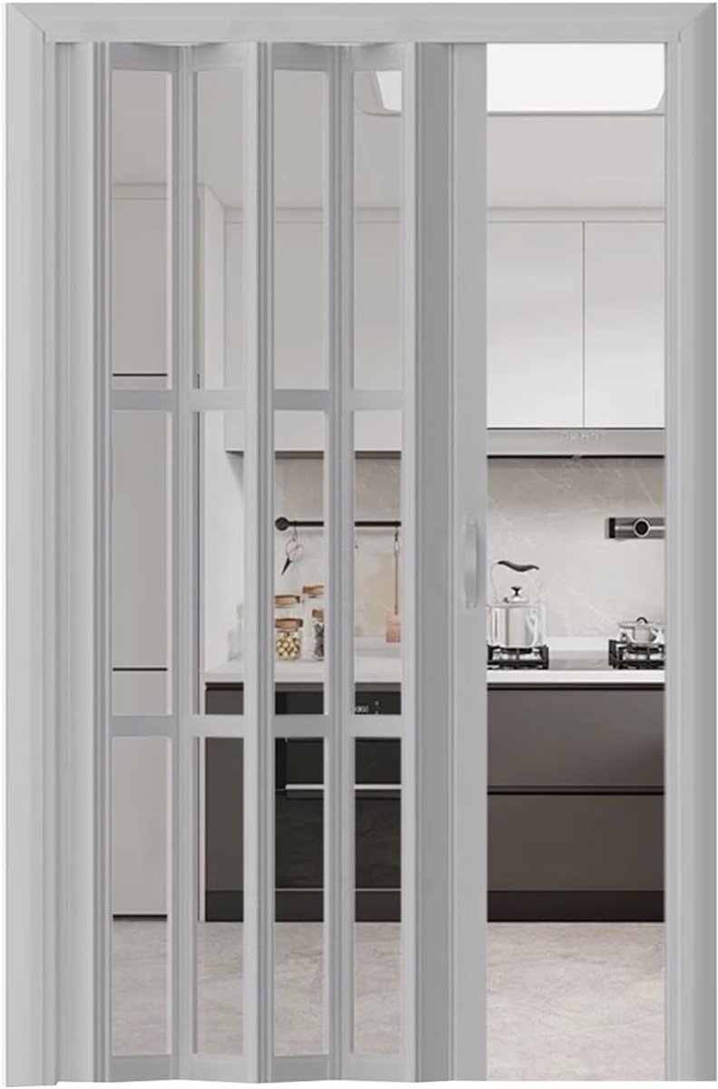 Harmonica Deur - Vouwdeur PVC - Ruimte Verdelen - Magnetische Sluiting - 85x101cm Aanpasbaar - Grijs