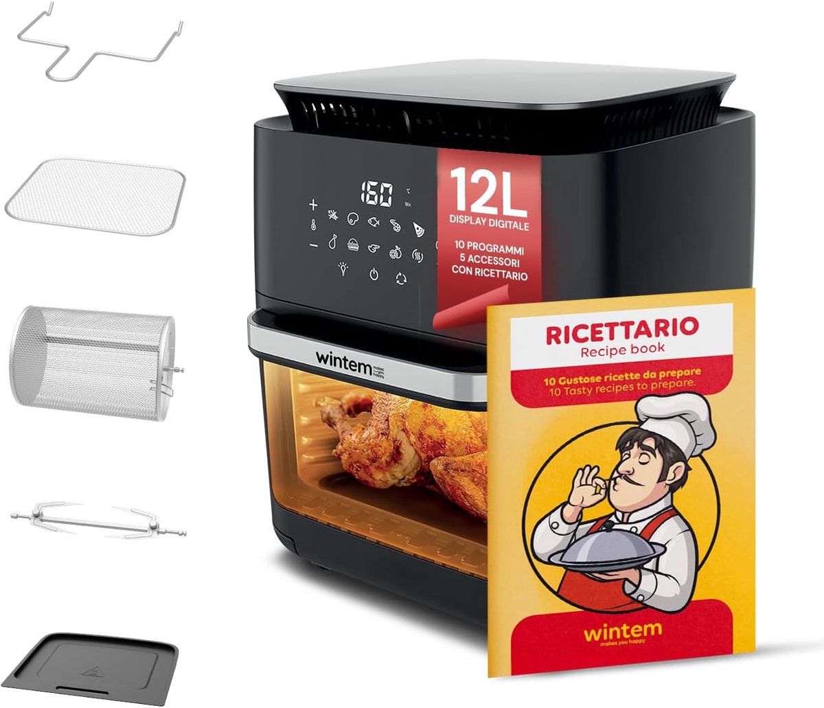 Multifunctionele Oven - Heteluchtfriteuse Luchtpan - Gezond Koken - 10 Liter Capaciteit - 36 x 40 cm - Zwart