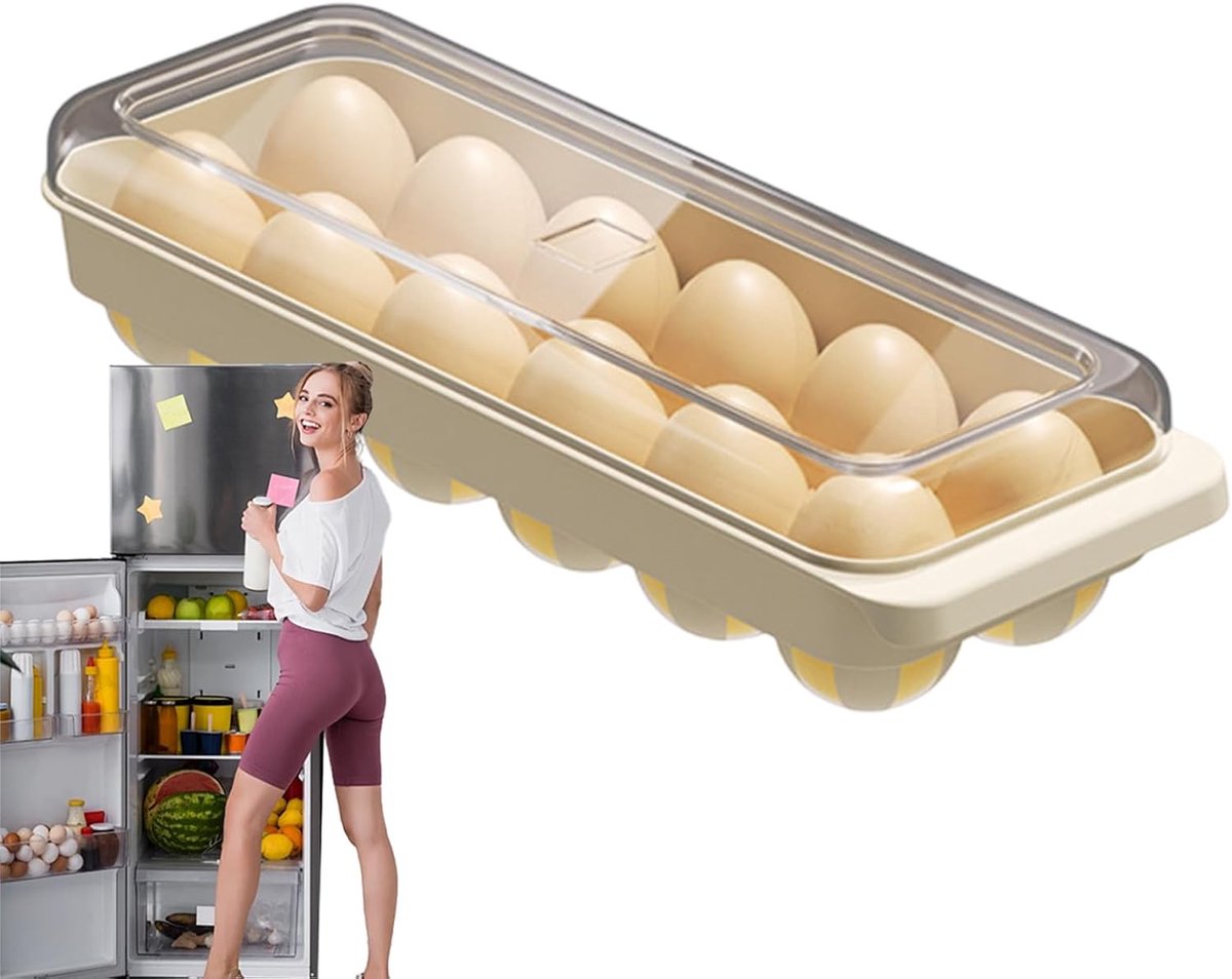 Eieren Bakje - Opberg Organizer - Koelkast Keuken - 12 Vakjes Stapelbaar - 34.5x34.5cm - Romig geel