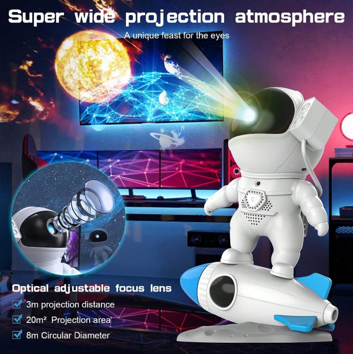 Graboo® Galaxy Projector Astronaut – Sterrenhemel Lamp – 13-in-1 – Met Timer – 13 films – 360° verstelbaar – USB-C – foto 5