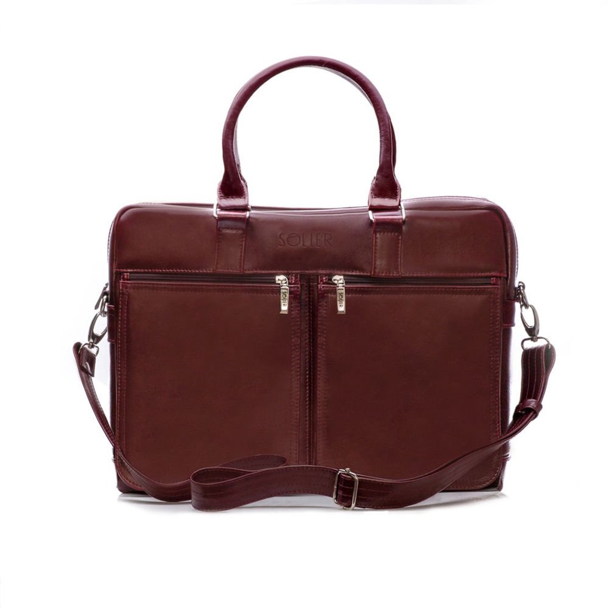 Solier SL01 Dundee - Laptoptas Heren - Echt Leer - 17 inch Laptopvak - Zakelijk Gebruik - Schouderriem - Bordeaux