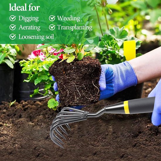 stalen handcultivator - tuinhark: ideaal voor het losmaken van zware grond, het planten en het verwijderen van onkruid — afbeelding 4