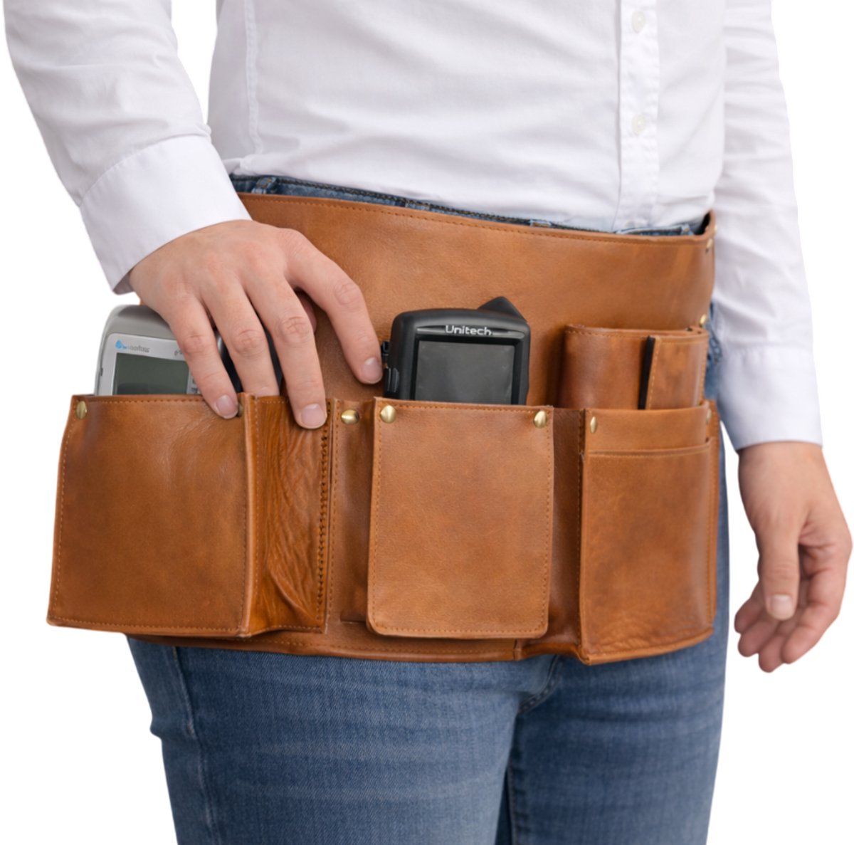 Heupschort voor pinautomaat CCV VX670 of VX680, handheld en portemonnee Rechts Cognac 6629C