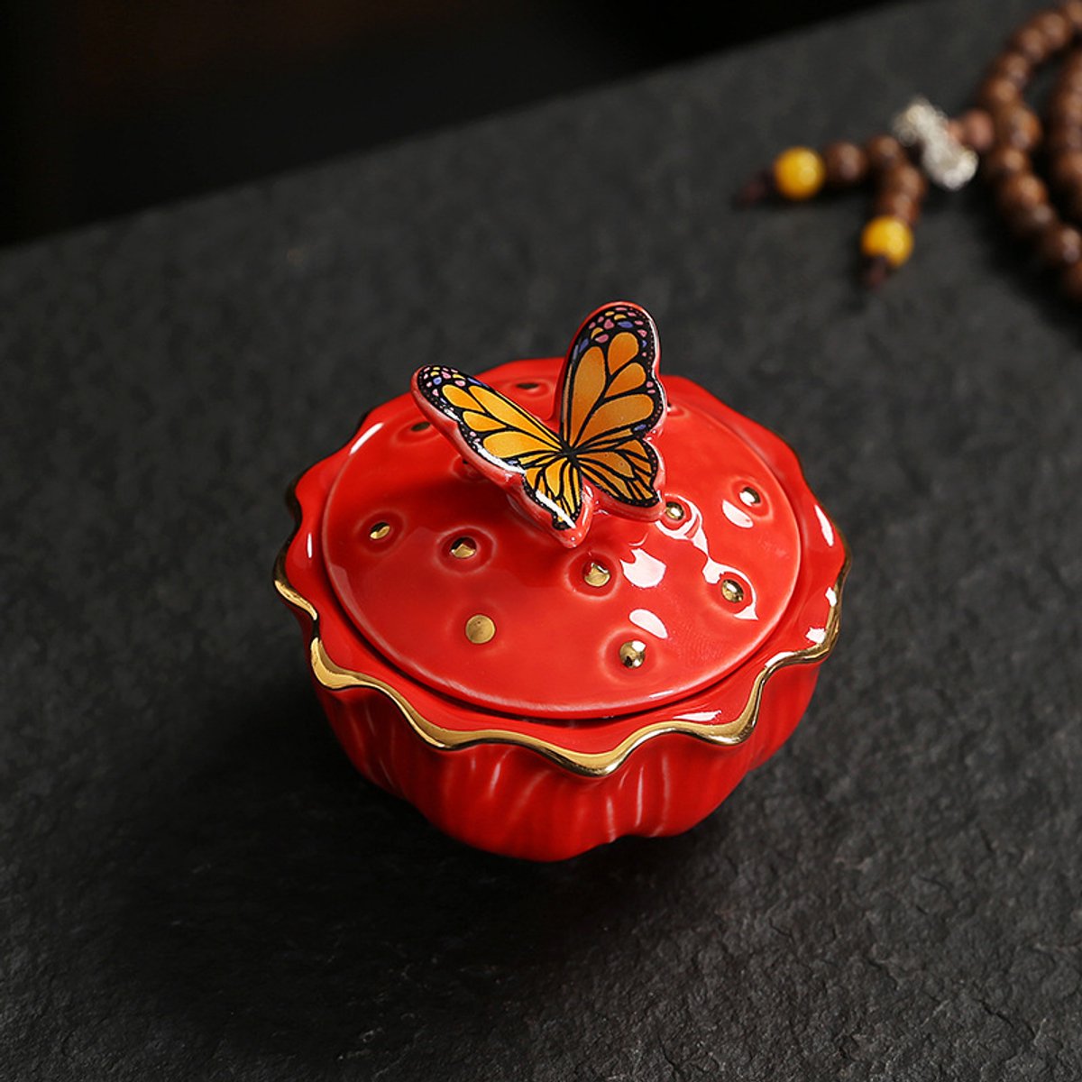 Belle's product-Mini Urn Keramiek Vlinder -rode variant, 40ml