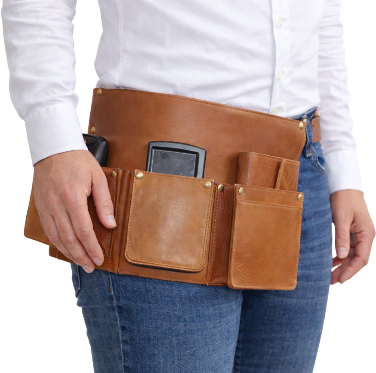 Heupschort rechts voor nieuw pinapparaat, handheld en horeca portemonnee Cognac 6631C