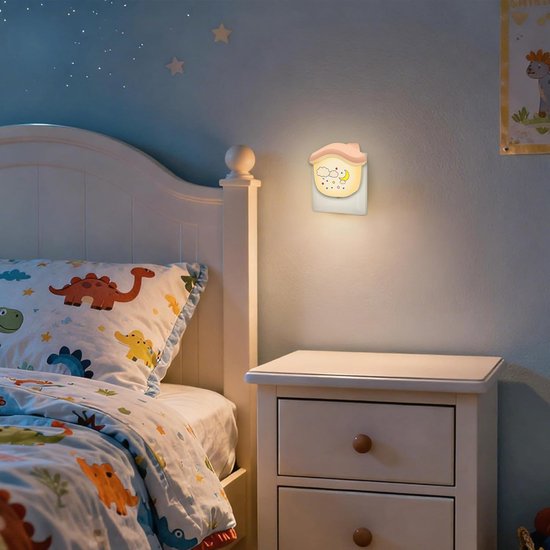 Nachtlampje Kinderen - Wandlampje Babykamer - Veilige Nachtrust - Automatische Schemeringssensor - 8 x 8 x 8 cm - Veelkleurig van Merkloos — afbeelding 2