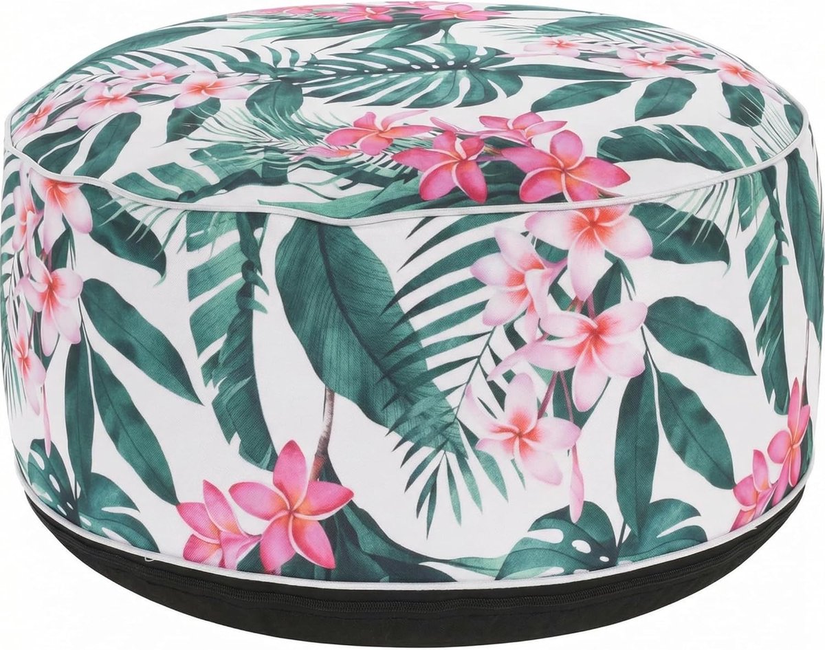 Opblaasbare Poef - Kruk Voetensteun - Ontspannen Zitten - Waterafstotend Materiaal - 55x25 cm - Bladeren Met Bloem