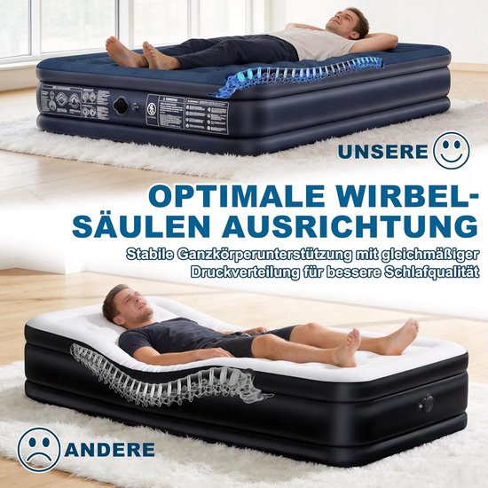 Opblaasbaar Luchtbed - Kampeer Matras Logeerbed - Snel Opgeblazen - Geïntegreerde Pomp - 203 x 152 cm - Donkerblauw — afbeelding 2