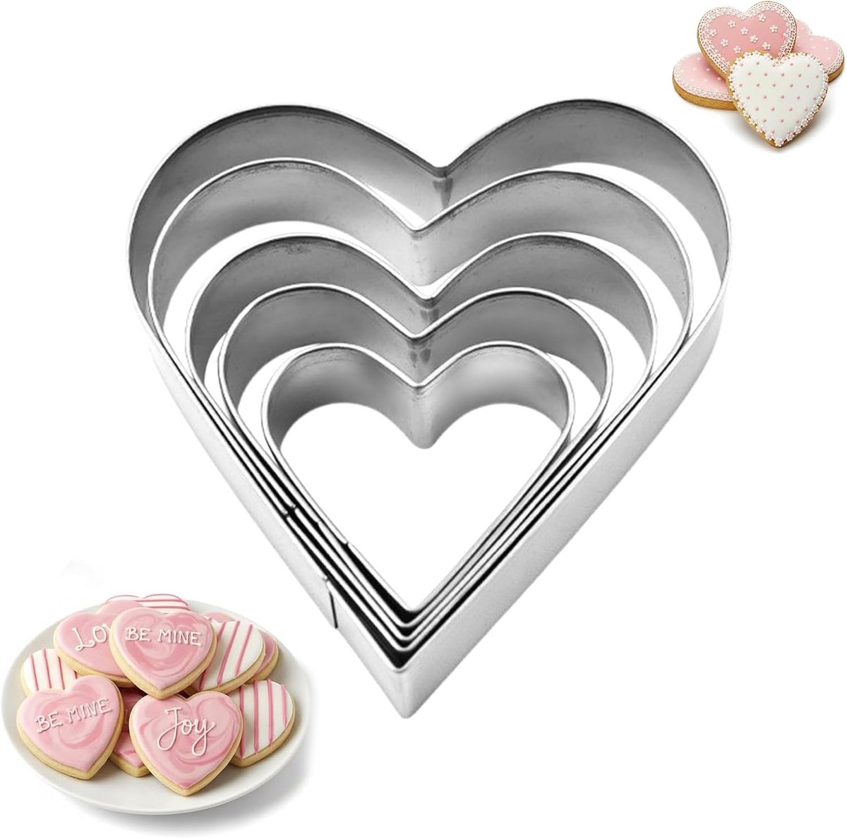 Hartvormige Koekjessteker - Bakvormen Set - Creatief Bakken - Roestvrij Staal - 5-delig