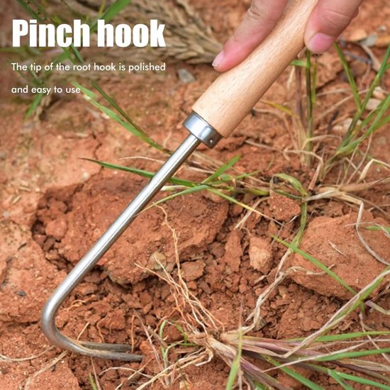 Hand Onkruidsteker - Wortelverwijderaar Tuinhaak - Onkruid Vrij Maken - Ergonomisch Houten Handvat - 26.5 cm Lengte - Natuurlijk Metaal van Merkloos	 — afbeelding 3
