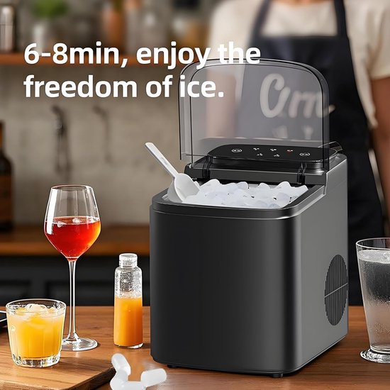 IJsblokjesmachine Aanrecht - Pelletijsmachine - Zelfgemaakte Drankjes - Zelfreinigende Functie - 23.5 x 30.2 x 30.5 cm - Zwart Wit — afbeelding 2