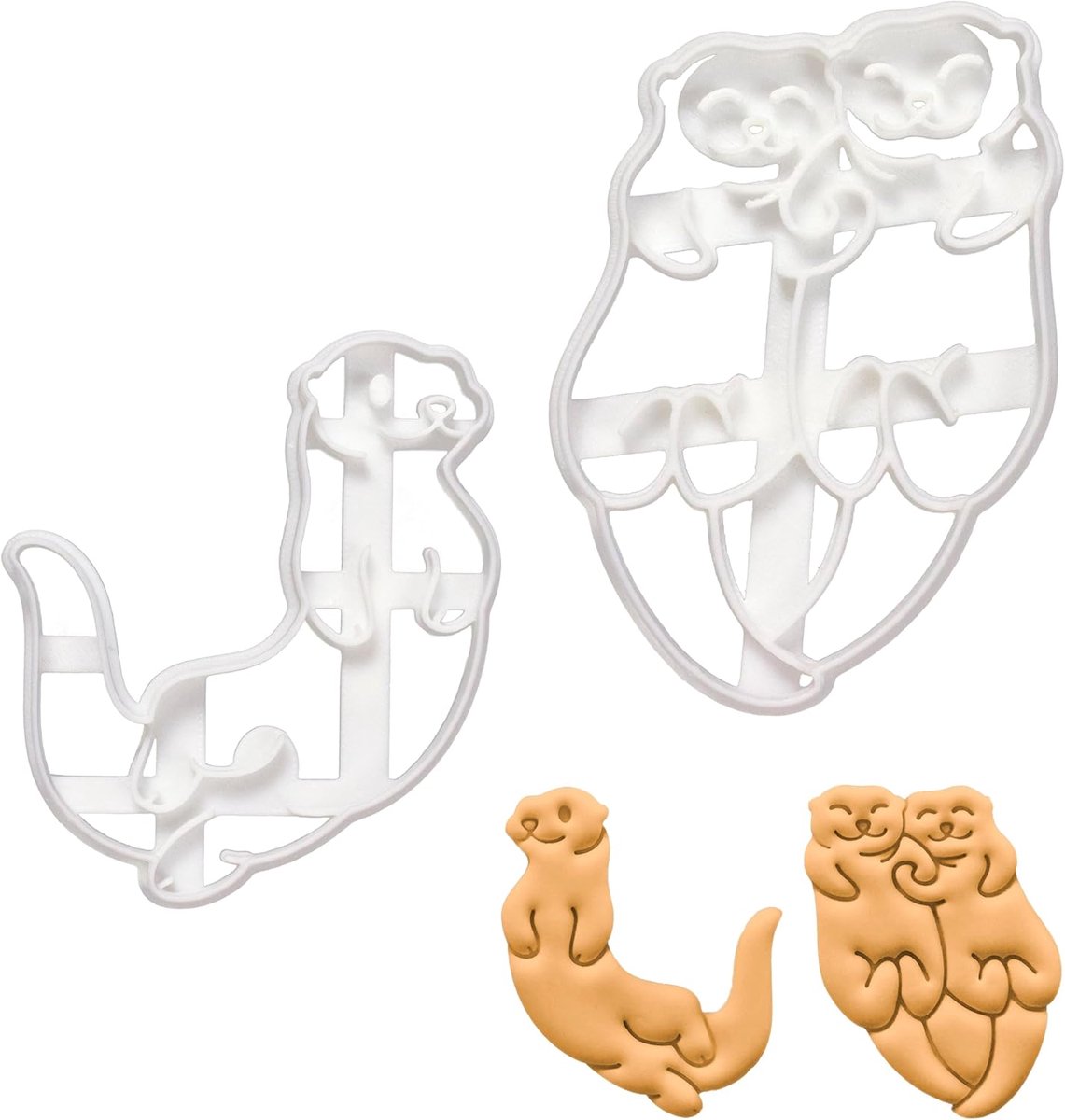 Otter Koekjesuitstekers - Dieren Vormen - Bakken Fondant Deeg - Set van Twee - Wit