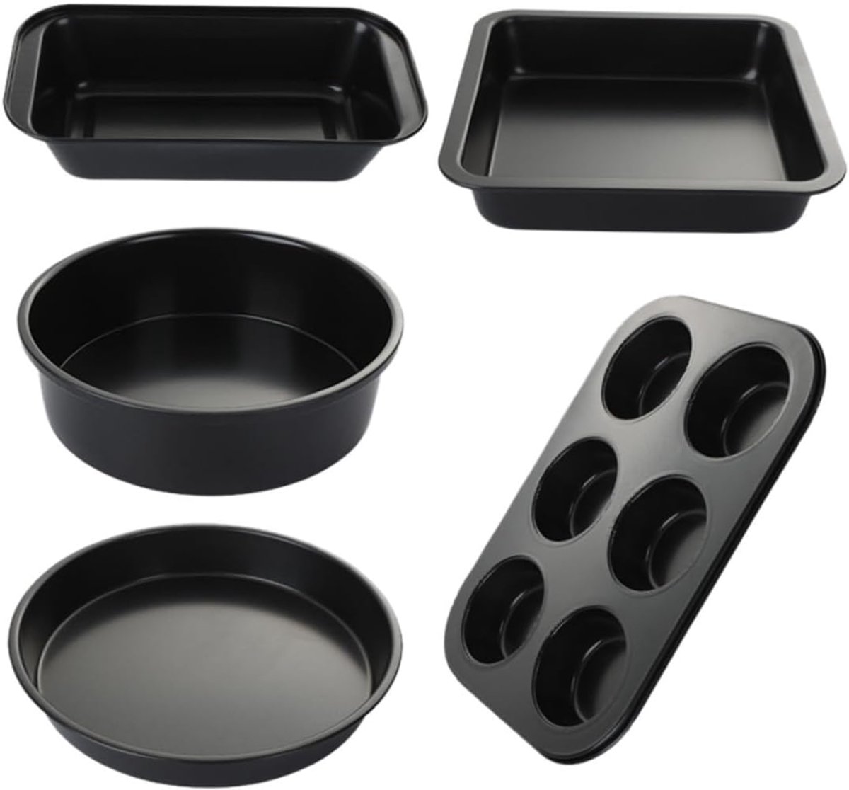 Bakvorm Set - Mini Taartvormpjes - Zelf Bakken - Antiaanbaklaag - 5 Stuks - Zwart