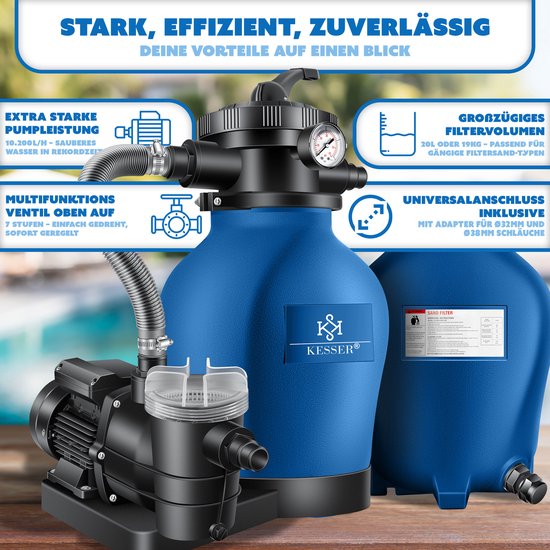 KESSER® Zandfilterpomp Inclusief 800g Filterballen - Zwembadpomp 10.200 L/u Zwembad Filter Set van Merkloos — afbeelding 5