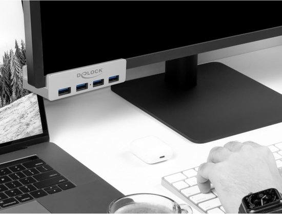Externe USB Hub - Poorten Uitbreider - Extra Aansluitingen - Bevestigingsmogelijkheid - Zilver — afbeelding 2