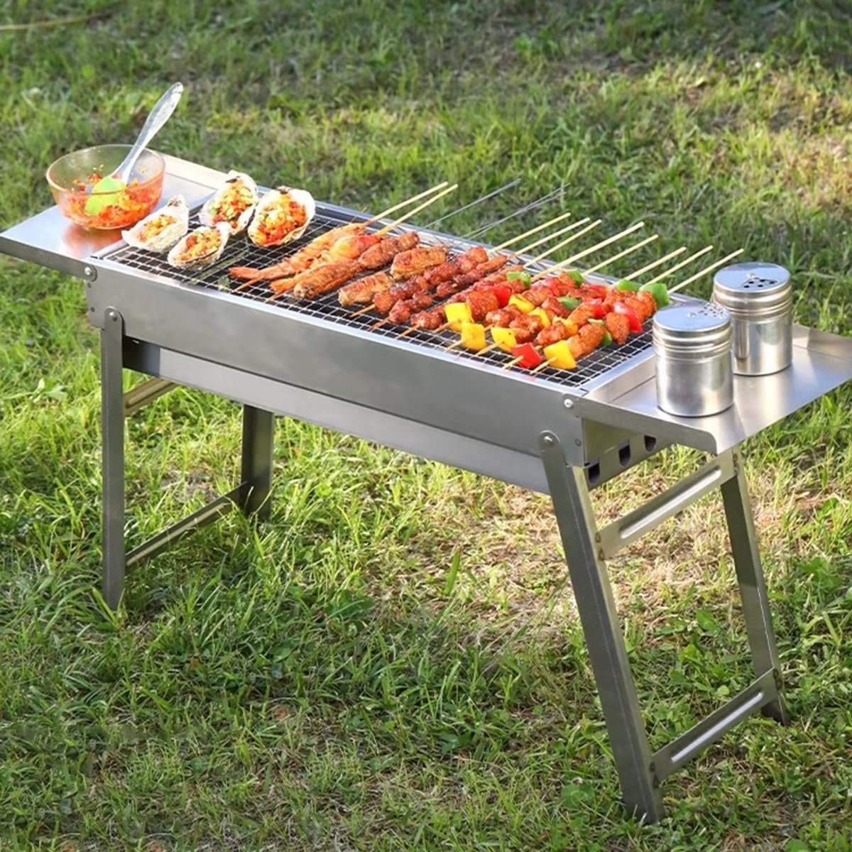 Houtskool Grill - Opvouwbaar BBQ - Buiten Koken - Inclusief Opbergtas - 88 x 40 cm - Zilver