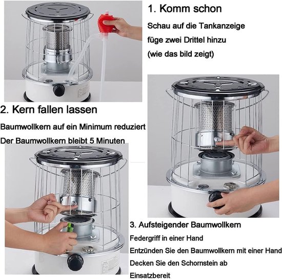 Draagbare Kachel - Petroleum Kachel - Binnen Verwarmen - 6L Olie Capaciteit - 32x32x47 cm - Wit — afbeelding 5