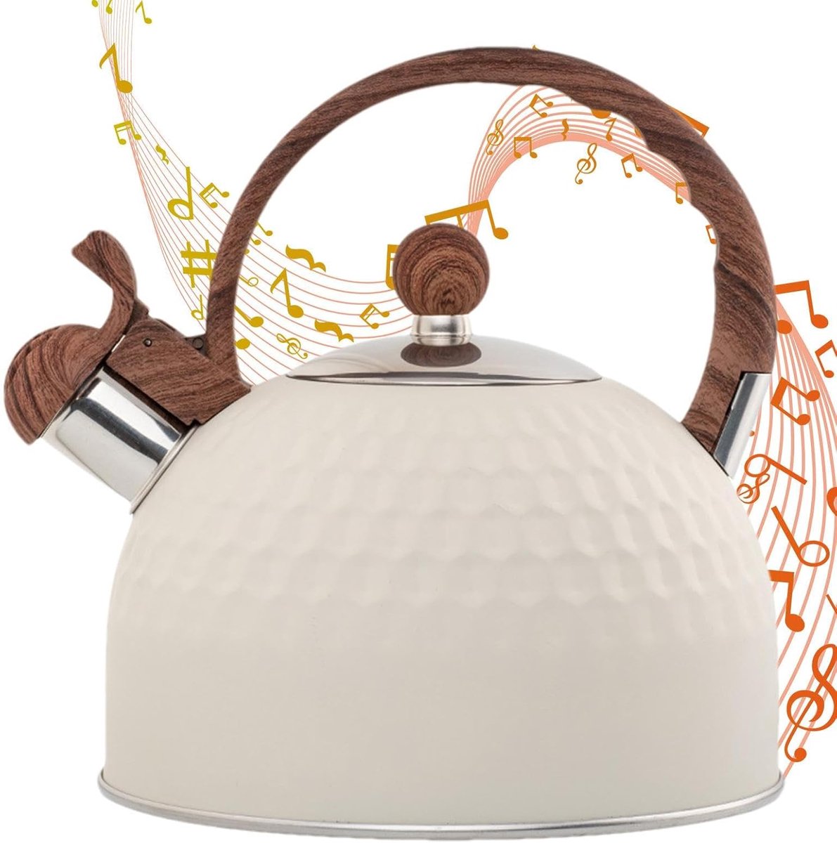 Waterkoker Fluitketel - Theeketel Inductie - Snel Water Koken - Ergonomisch Handvat - 25 Liter Inhoud - Beige Hamer