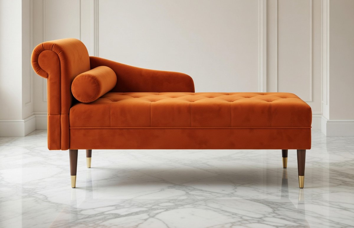 Luxe Fluwelen Chaise Longue met Lendenkussen – Comfortabele Loungestoel voor Woonkamer, Slaapkamer en Kantoor – 149,5 x 54 x 76 cm – Oranje, Blauw, Grijs of Vintage Groen House&Garden