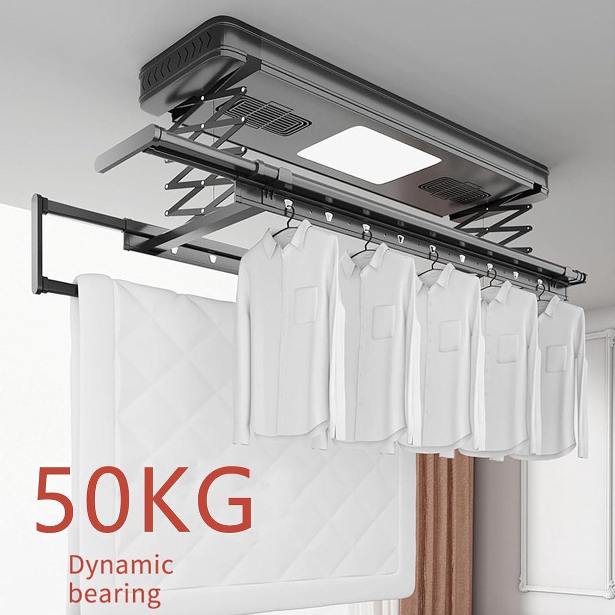 Elektrisch Droogrek Plafond Drooglift Kleding Drogen Afstandsbediening Lift 119cm Lengte Wit