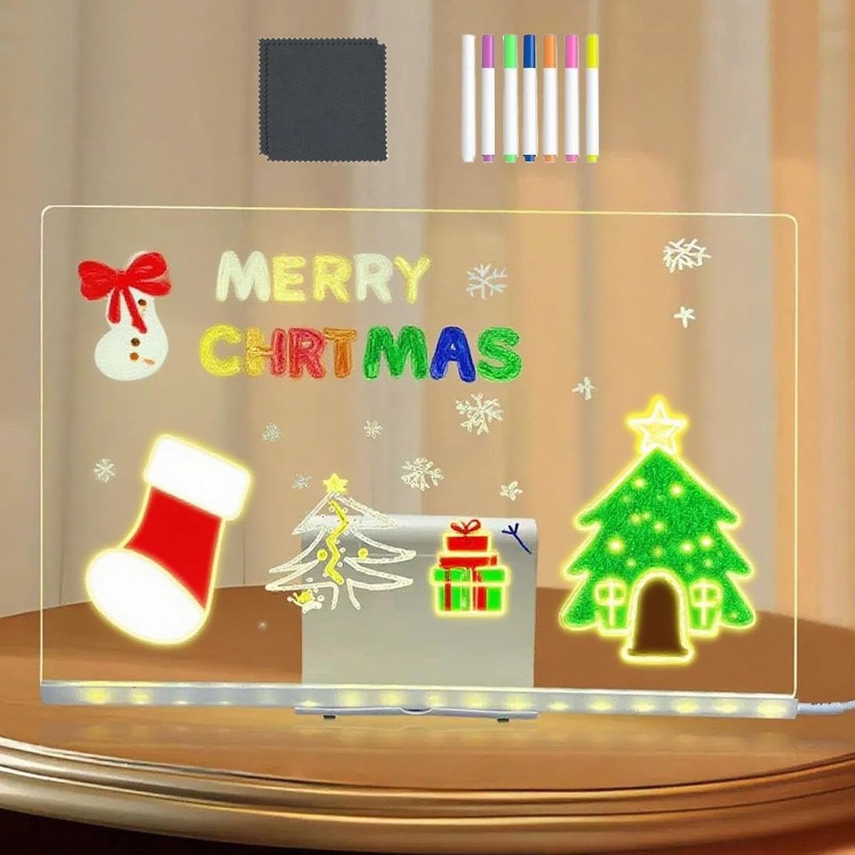 Lichtgevend Tekentablet - LED Schrijfbord - Creatief Leren - Inclusief 7 Kleur Stiften - 30x20cm