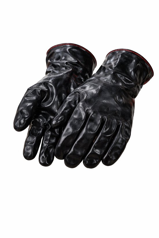 Zwarte PVC werkhandschoenen met rode bies, maat 11.