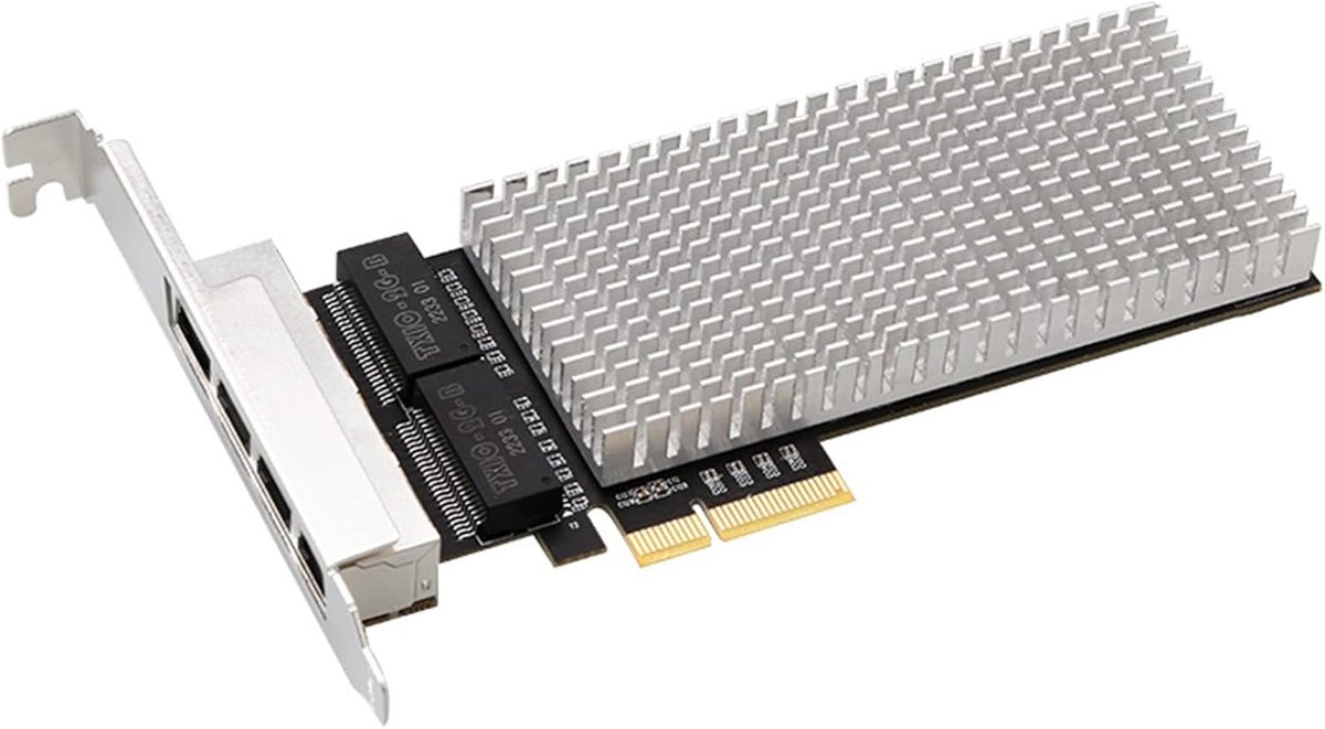 Netwerkkaart - Ethernet Adapter - Desktop Uitbreiding - Vier Poorten - PCIe X4 - Zwart Zilver