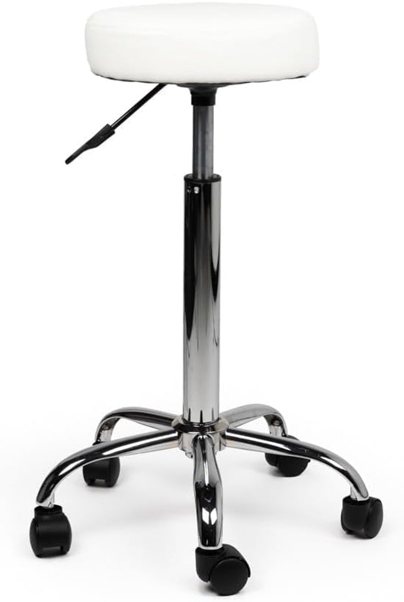 Hoge Kruk - Verstelbare Zitting - Professioneel Werk - Met Voetsteun - 70-84cm Zithoogte - Wit