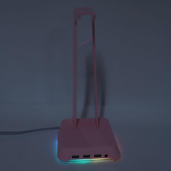 Headsetstandaard Bureau - Hoofdtelefoonhouder - Gaming Setup - RGB Verlichting USB - Gewogen Basis - Roze — afbeelding 2