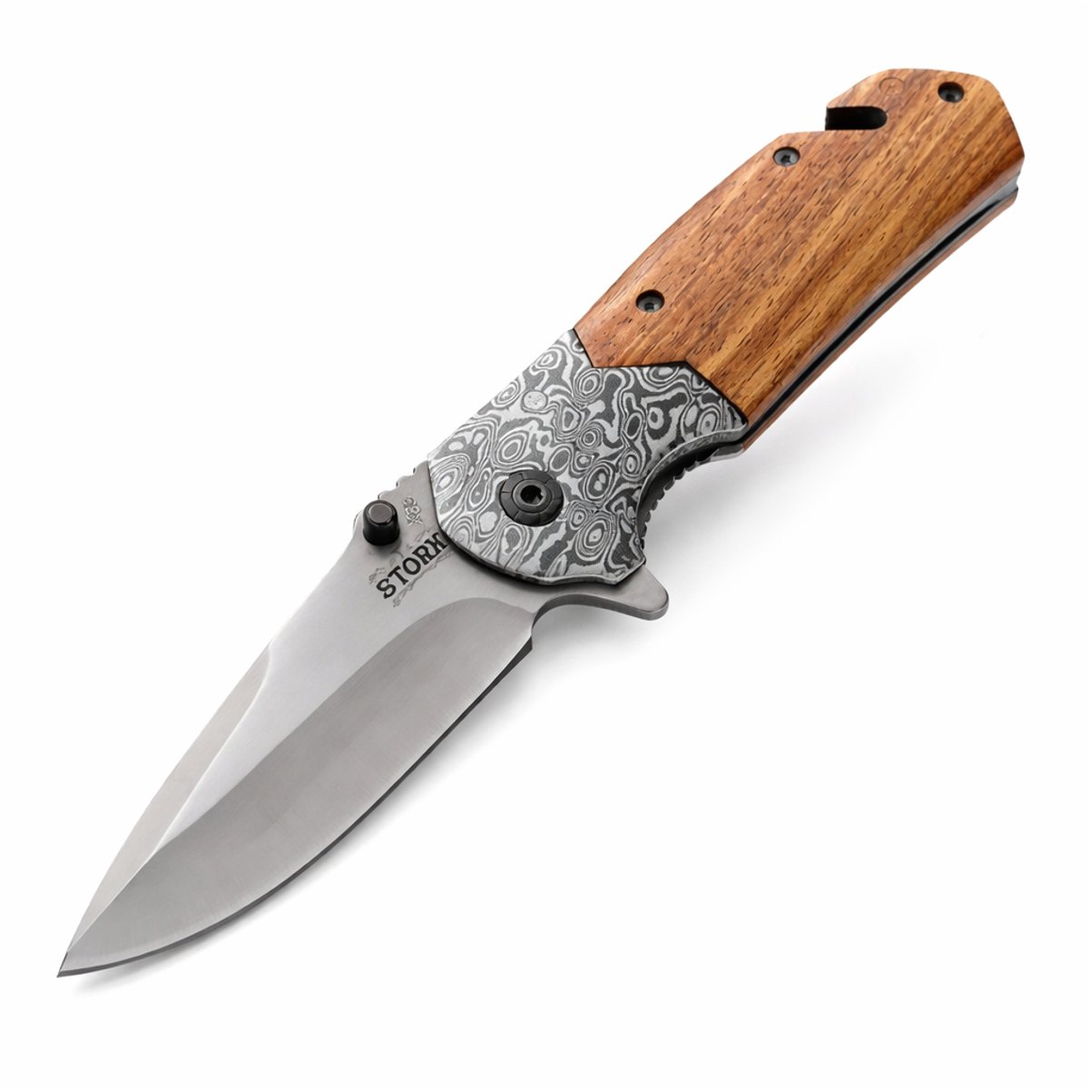 Zakmes - Damascus print - Survival - Outdoor Mes - Pocket Knife - Vlijmscherp - Houten handvat - Stoer - Hunting Knife - Kamperen - 20cm - Cadeau Tip