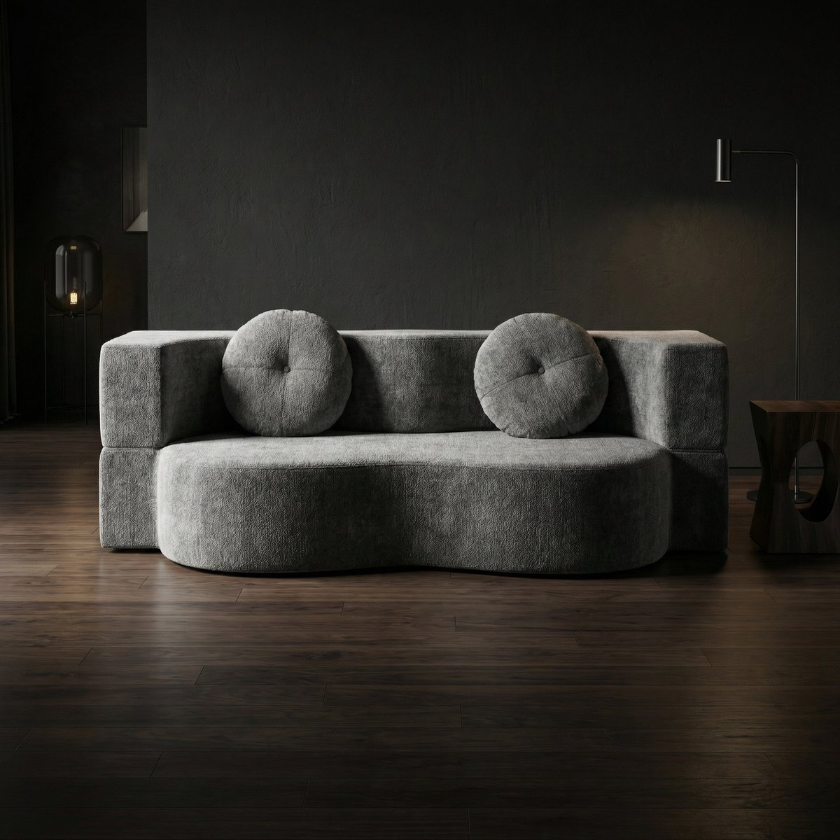 Zipsofa tweepersoons slaapbank - 3-in-1 opklapbaar logeerbed - met kussens en armleuningen - Ergonomisch - Hoogwaardig schuim - 100x200 cm - Donkergrijs chenille