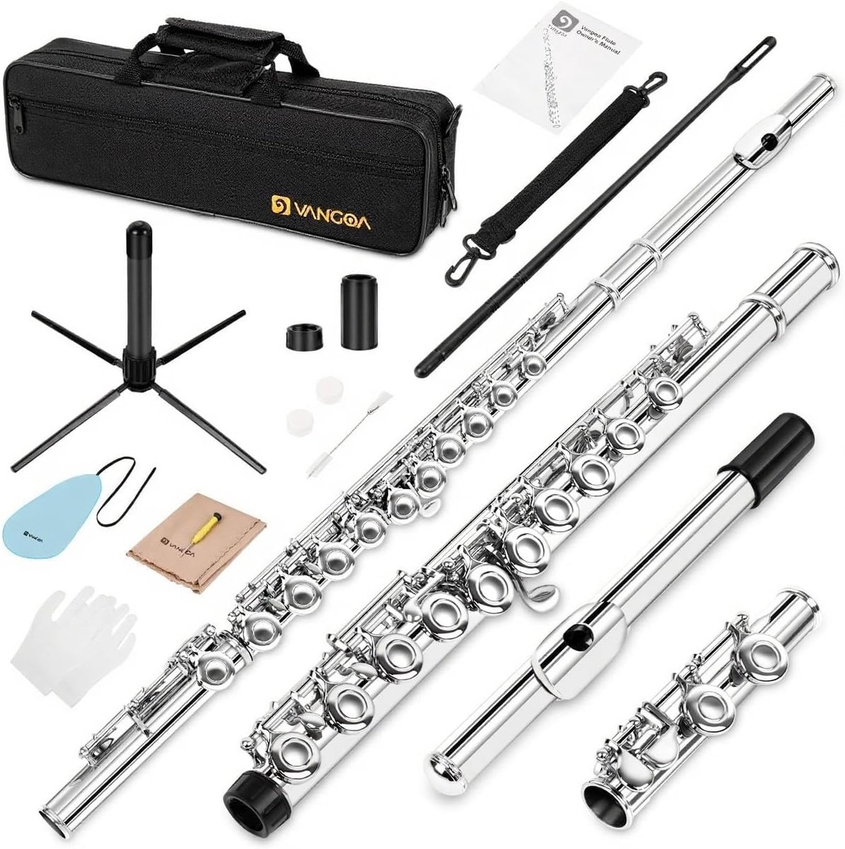 Dwarsfluit C - Beginnersfluit - Muziek Leren - Verzonken G-mechanisme - 40 x 14 x 8 cm - Zilver
