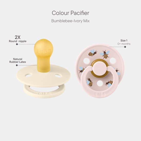 BIBS Colour Studio Speen verpakking van 2 stuks. BPA-vrij, Ronde speen. Natuurlijk rubberlatex, Gemaakt in Denemarken, Maat 1 (0-6 maanden), Ivory / Petal van Merkloos — afbeelding 2