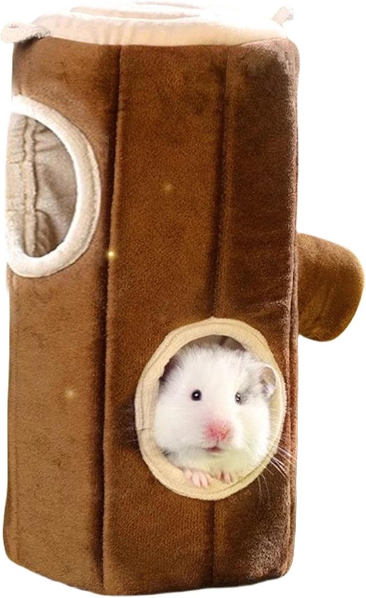 Huisdier Tunnelhuis - Kleine Dier Schuilplaats - Knus Slapen - Dubbelzijdig Warm - 20 x 16 x 16 cm - Boomstam
