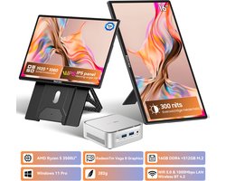 Blackview MP50 Mini PC + Table 9 Draagbare Monitor Set - 16GB DDR4 512GB SSD - AMD Ryzen 5 3500U - Windows 11 Pro - 16 Inch FHD Draagbaar Scherm - WiFi 5 Gigabit Ethernet - Toetsenbord Muis - Zilver