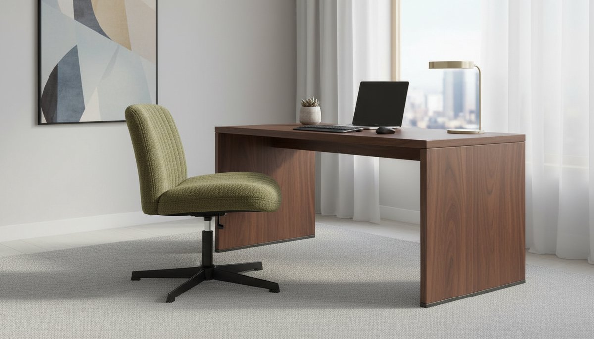 Bureaustoel Casa Velluto ComfortTeddy – Armloze, In Hoogte Verstelbare Bureaustoel Zonder Wielen – Ergonomisch, Medium Rugleuning, Stoffen Teddy-Bekleding – Ideaal Voor Thuis, Kantoor en Slaapkamer – Groen