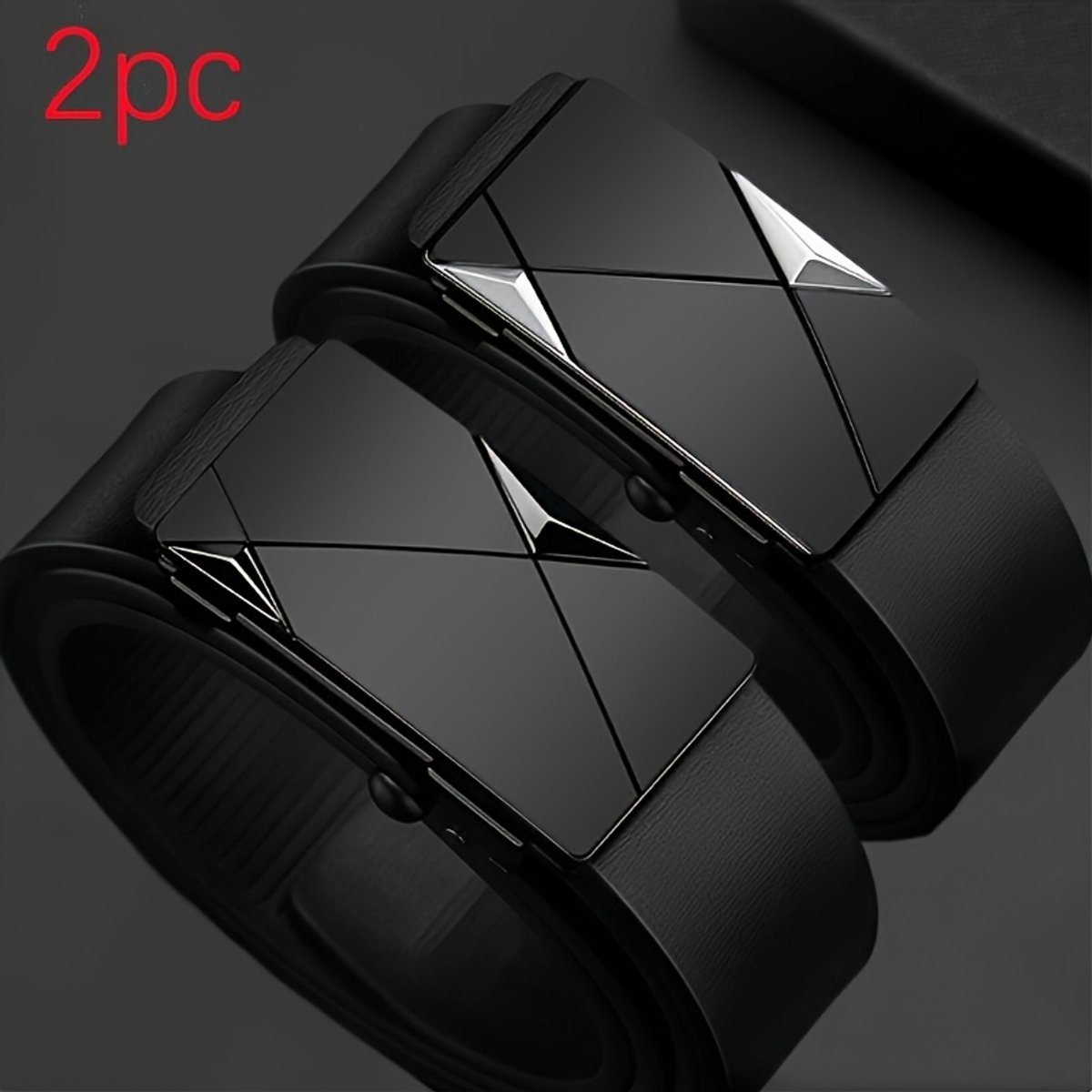 2pcs Men’s Vintage Casual Belts. Sturdy and breathable for businessmen and fashion lovers. Ideal gift. Adjustable automatic buckle, fits jeans & formal pants. Quality PU in black & silver, great for Valentine’s Day, Father’s Day and festivals.