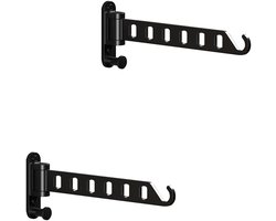 GELLDG 2 stuks - Opvouwbaar Wanddroogrek en Telescopisch Kledingrek - 29x11cm - Sterk Aluminium - Waterdicht, 180° Draaibaar, Mat Zwart - Geschikt voor Wasgoed en Badkamer - Ruimtebesparend Inklapbaar Droogrek