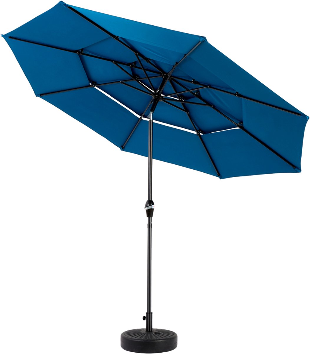 BLACKCOLORS Rechthoekige dubbelzijdige parasol van 4,5 meter met slinger (blauw) (zonder voet)