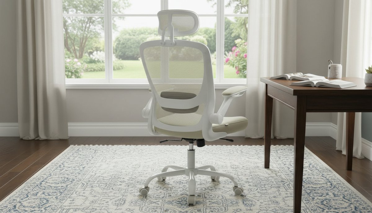 Ergonomische Bureaustoel Mesh met Hoofdsteun – Casa Velluto ComfortMesh Pro OBN047 – Verstelbare Lendensteun, Opklapbare Armleuningen, Kantelfunctie 90°-105° – Draaibare Computerstoel met Wielen voor Thuiswerken, Kantoor & Studie – Cappuccino Beige