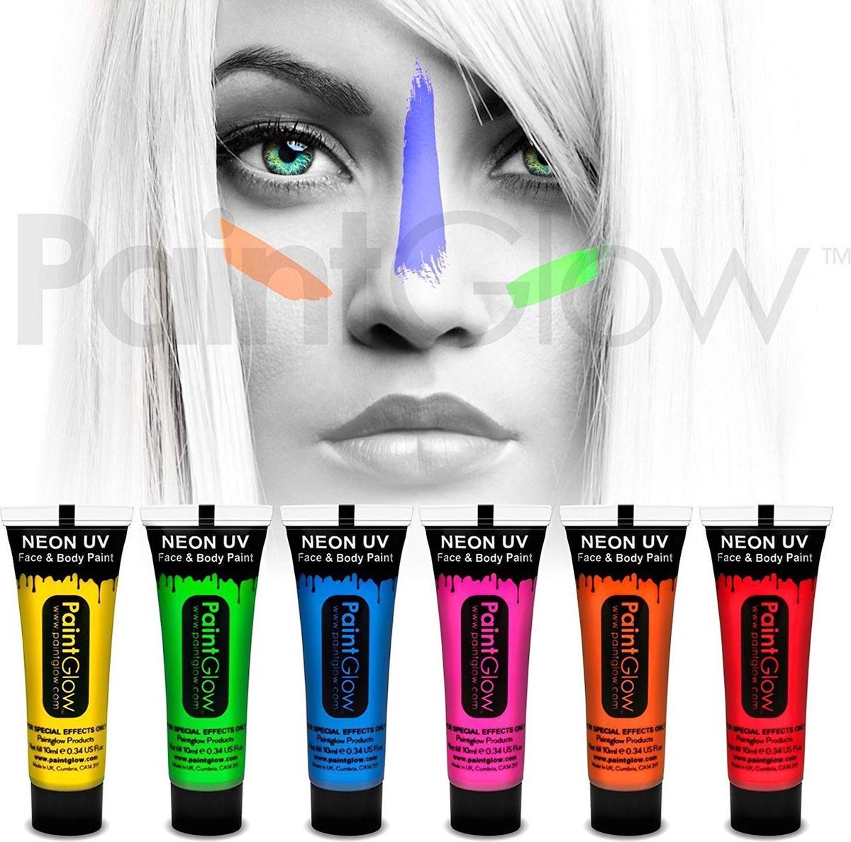 PaintGlow Blacklight face & body paint - neon verf 6x10ml