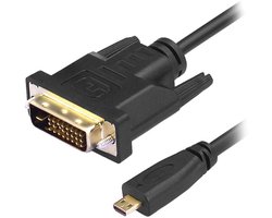 Micro HDMI naar DVI Kabel - Digitale Camera Kabel - Beeldoverdracht - Plug and Play - 180 cm Lengte - Zwart