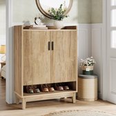 Armoire à Chaussures Tribesigns 2 Portes – Porte-Chaussures 5 Niveaux avec Étagères Réglables – Armoire à Chaussures Étroite Autoportante – 80 x 35 x 110 cm – Rangement de Chaussures en Bois pour Entrée, Salon - naturel