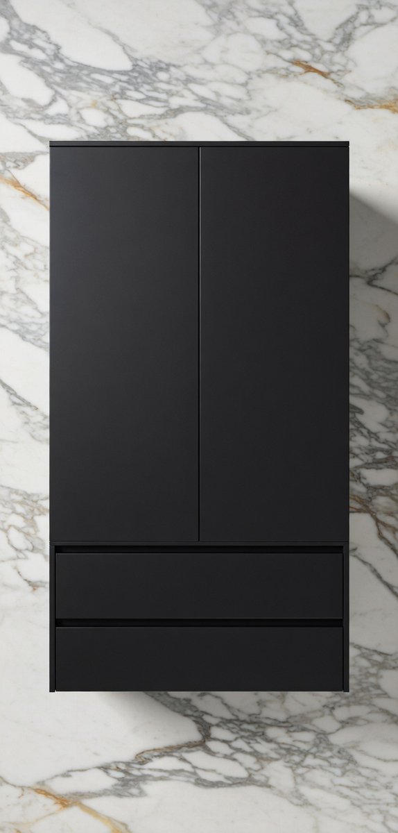 Elegance Zwarte Moderne Kledingkast 2 Deuren 2 Laden 90x180 cm Slaapkamerkast met Kledingstang en Legplanken – Robuust Gelamineerd Hout – Stijlvolle Opbergkast voor Slaapkamer, Hal en Tienerkamer – House&Garden