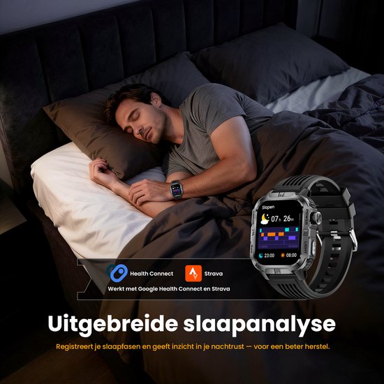 Maoo FORGE GPS Square - GPS Smartwatch Heren - Sporthorloge - 3 Bandjes - Stappenteller - Hartslagmeter - Slaapmonitor - Belfunctie - LED Zaklamp - Multisport - Geschikt voor Android en iOS - Gun Metal Blue